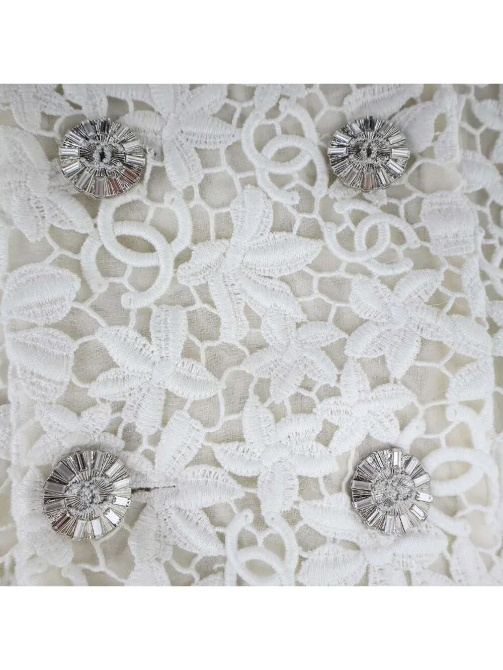 Chanel CC Logo Button All Lace Double Breasted Jacket White 36